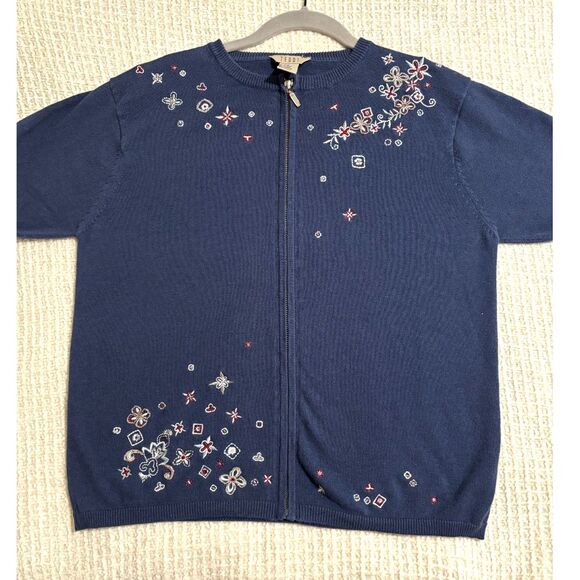 Vintage Teddi Embroidered Zip Cardigan Sweater M Cottagecore Boho Grandmacore - Picture 1 of 8